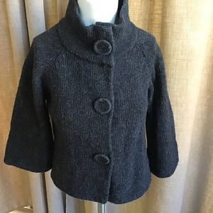 Trina Turk Gray 3/4 Sleeve Chunk Knit Cropped Sweater S-small